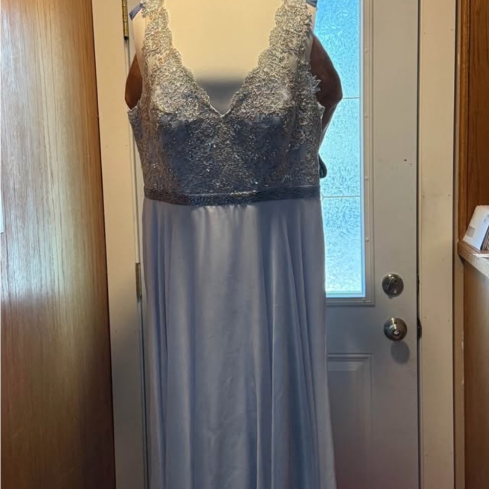 Sophisticated Silver Blue Lace Mother-of-Bride dress